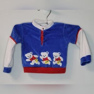 Vintage Retro 90s Baby Togs Velour Running Track Bears Sweatshirt Shirt Top 24m